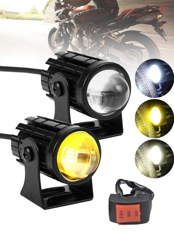 2 piezas de luces con 1 pieza de interruptor Luces delanteras LED de aluminio mini reflectores de doble color para motocicletas, vehículos eléctricos