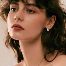 1 Pair Fashion Cubic Zirconia Hoop Earrings For Women For Wedding Anniversary Engagement Party Jewelry Valentine's Day Gift Valentines,Mom,Mother,Mother's Day,Gift - 銀色 - 查看 5