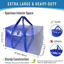 Bolsa de mudança extra grande com alças reforçadas, bolsa de armazenamento resistente, adequada para itens essenciais de dormitório, com zíper resistente, embalagem para material escolar, caixa de mudança