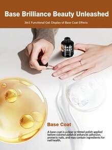 15ml Gel Nail Polish Base Coat, Transparent High Gloss Gel Base Coat, Removable, Long-Lasting, Suitable For DIY Home Manicure And Salon, Requires UV/LED Lamp Use.
