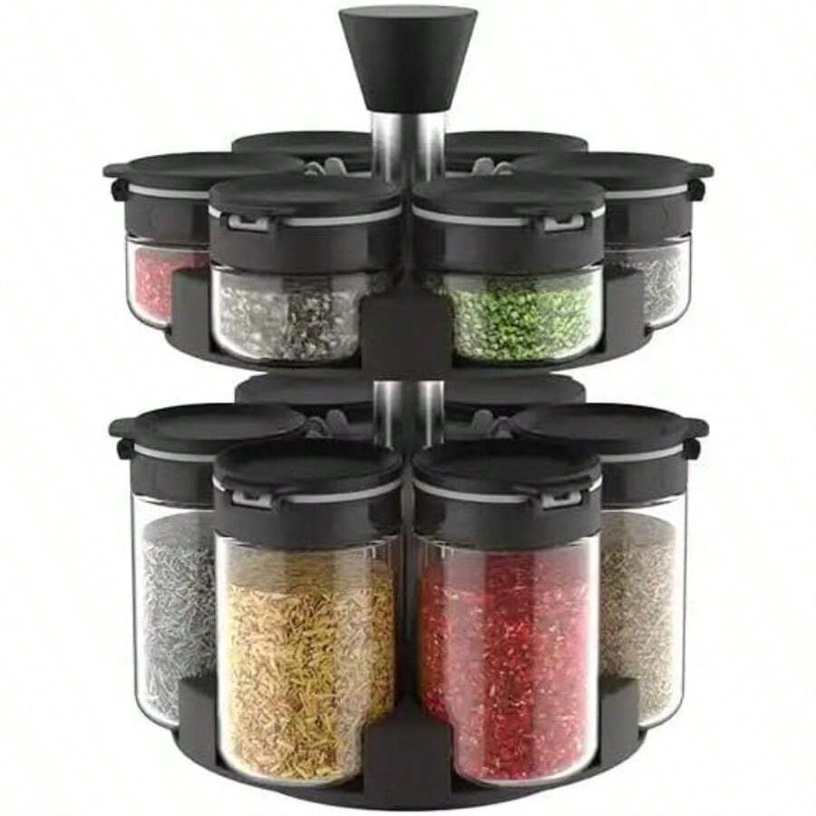 360 Rotating 2 Tier 12 Jars Spice Rack (12 Spice Jars) Revolving ...