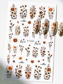 FULL BEAUTY 2片棕色花束秋季美甲贴纸，雏菊花瓣和藤蔓叶子白色美甲贴花，DIY美甲用品，秋季美甲装饰 - 彩色 - 查看 5