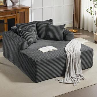 Studyset 61"X54.3" Oversized Chaise Lounge Indoor, Wide Boneless Corduroy Loveseat With 4 Pillows, Armrests, Comfy Fluffy Reading Couch, No Assembly Required Deep Seat Sofa For Living Room, Bedroom, Office