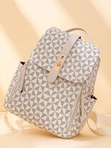 Mochila de gran capacidad con patrón de rombos para mujer, bolso de viaje con diseño de solapa, mochila escolar, bolso de mamá