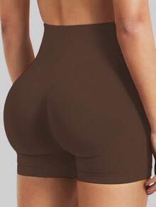 Women's High Waist Seamless Yoga Shorts - Stretchy Butt Lifting, Suitable For Running, Fitness And Outdoor Activities | Fashionable Appearance | Stretchy Fabric - Coffee Brown - View 9