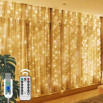 USB Silver Cord Curtain Decorative Light For Bedroom Decoration, 100/200/300 Led Hanging String Light, Indoor Fairy Curtain Light, 8 Kinds Of Lighting Modes, Remote Control, Dorm Room, Wall, Window, Wedding, Party, Birthday Decorative And Designed.Applicable, Halloween Christmas Thanksgiving Graduation Season