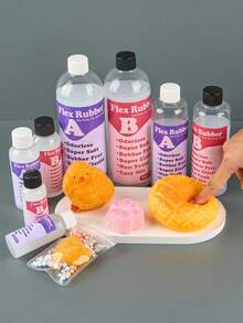 1:1 硅胶液态硅胶套装，适用于DIY减压玩具、挤压玩具、软绵绵玩具制作，50ml/100ml/250ml/500ml 软慢回弹制作套装 - 2瓶 - 查看 4