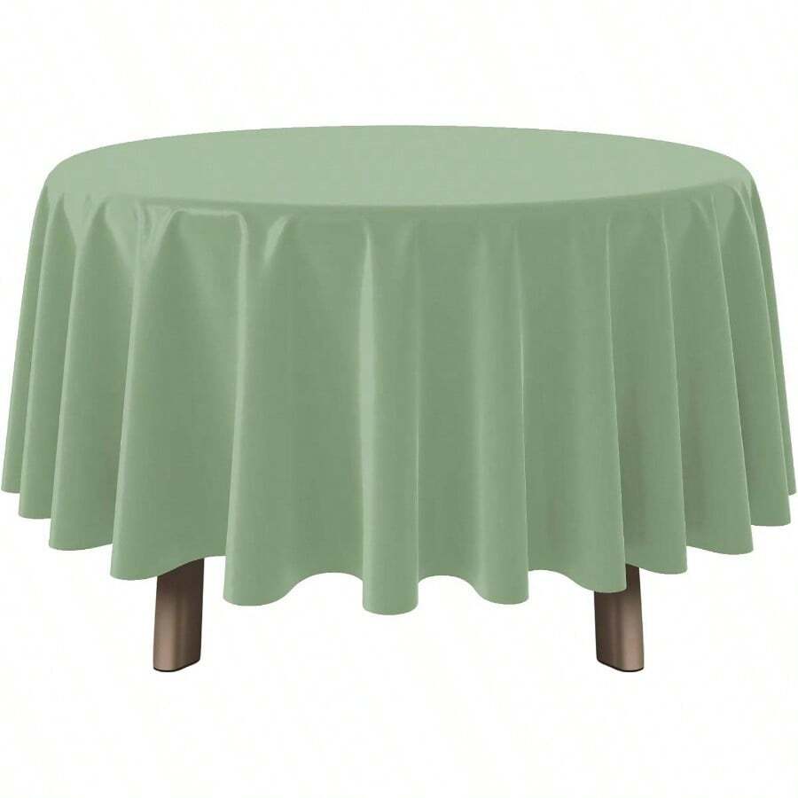 6Pack Sage Green Plastic Tablecloths Round Light Green Tablecloth Waterproof Disposable Round Sage Table Cover Birthday Bridal Wedding Shower Party Decorations, 84Inch