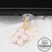 Dop de praf pentru port de încărcare telefon 2 în 1 cu sakura roz + 26 de litere, accesoriu rafinat cu pandantiv din aliaj, proaspăt, dulce și drăguț, decor pentru port de încărcare pentru smartphone, tabletă, căști Kindle, dop transparent anti-praf din silicon, potrivit ca un mic cadou, port de încărcare telefon impermeabil și anti-umezeală, compatibil cu iPhone Lightning/Type-C, protejează ferm portul de încărcare, design drăguț