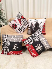 4 piezas Funda de almohada decorativa de Navidad, Funda de almohada con patrón de bola de Navidad y árbol de Navidad retro, Suministros para fiestas de Navidad, Funda de almohada de poliéster amigable con la piel, Decoración navideña para patio y jardín, Fundas de almohada para exteriores