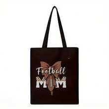 [Mom Tote Bag] 1pc Lightweight Reusable Mom Printed Canvas Tote Bag| Foldable Shoulder Bag With Retro & Leopard Print Accents, Open-Top Commuting Shopping Bag, Holiday Sports Moms, Purse, Durable Carryall, Hand Washable, Fashion Lovers