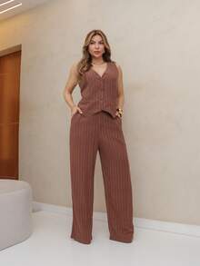 Striped Linen Set - Acajou - Voir 1