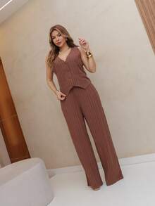 Striped Linen Set - Acajou - Voir 2