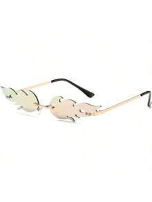 1 pièce Lunettes de soleil à la mode sans monture en forme de flamme dégradé arc-en-ciel, convient pour les festivals de musique, les carnavals, les fêtes, pour hommes et femmes, dégradé vert, bleu, rouge, style Saint-Valentin, Y2K, en acrylique de haute qualité