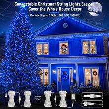 JMEXSUSS Blue Christmas String Lights Indoor Outdoor, 66ft 200 LED Blue String Lights Clear Wire Plug In, 8 Modes Waterproof Christmas Lights For Halloween Tree Party Bedroom Wall Christmas Decoration - 藍色 - 查看 2