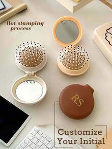 Customized Name Engraved Folding Travel Mirror Comb, Detachable Mini Folding Comb Mirror, Personalized Mini Folding Comb Mirror, Boar Bristle Massage Comb, Customized Engraved Folding Comb, Customizable Travel Comb (Back To School Season), Pocket Size, Portable Design, Unisex, Back To School Essential, Travel & Vacation Must-Have, Women's Hair Accessory, Autumn/Winter, Christmas & Halloween Gift, Vacation Vibe - Multicolor - View 10