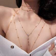 1 Pcs Sexy Exaggerated Beach Casual Body Clothing Chain Necklace Pendant Tassel Chest Chain - 黑色 - 查看 5
