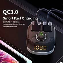 PHILIPS 车载充电器 USB C 带 FM 发射器双 USB C 端口，可为您的设备充电，可接听电话、播放音乐，通用 12V-24V 型号，支持 TF 卡/USB/蓝牙驱动器播放 - 彩色 - 查看 6