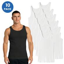 5, 10, 15-Pack Men's Ribbed Classic Tank Tops (Sizes, S To 2XL) - 白色 x10 - 查看 1