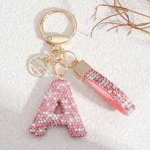 1pc White Soft Ceramic Letter Rhinestone Keychain, Cute Personalized Bag Charm, Car Key Chain, Heart Decor, Gift For Mom, Friend, Valentine's Day Bag Lanyards With Id Holder Car Accessories Bag Charms Christmas Car Accessories Teacher Sister Gift Ideas - Multicolor - View 17
