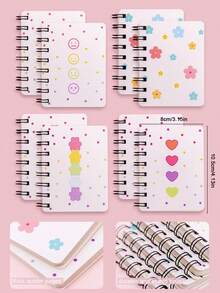 1pc/4pcs Notebook Cute Notebook, Spiral Memo, Kawaii Learning Diary And Notes Blank Pages Fun Mini Drafts, Cover Coil Notebook With Flower, Love, And Bear Patterns, Children's Gifts, Teacher's Back To School Supplies, Children's Party Gifts Or Prizes, Christmas And New Year Gifts, Small And Easy To Store And Carry When Going Out, Quick Recording