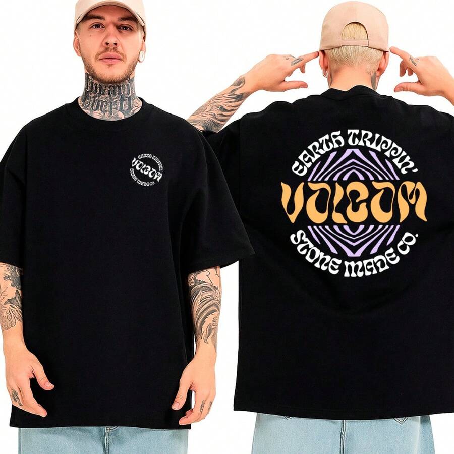 Vollcom Streetwear T-Shirt Brand Quadro Stone Surfer Earth Street Street Fashion Urban Culture Skaters Unisex Male Female 100% Cotton Premium Top Streetwear Launch Immediate Shipping Various Colors!! Plus Size - Volcom 石材製造 - 查看 1