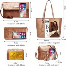 YNIQUE Juego de 5 piezas de bolsos de mano para mujer, bandoleras con empalme de colores contrastantes, diseño informal para escuela y trabajo - 1-4 Rosa y Albaricoque - Ver 4