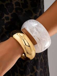 2pcs Exaggerated Vintage Style Gold Tone Bangle Bracelets For Women, Suitable For Party, Date, Holiday Occasions, Gift Accessories