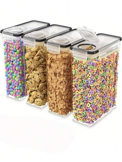 1/2/4个装谷物储物罐，带倾倒嘴，密封食品储物盒，适用于厨房和食品储藏室收纳，塑料谷物分配器带量杯