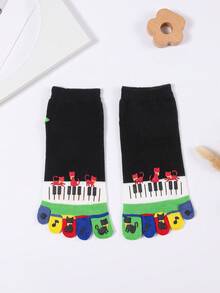 Cartoon Cat & Piano Key Pattern Toe Socks - Multicolor - View 2