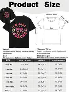 [Double Side Print]I Am Just Here For Snacks Graphic Print T-Shirt Double Sided,Casual Crew Neck Short Sleeve Top For Kids Boys And Girls,Summer & Spring Fashion,Cartoon Style, Regular Length, Casual Wear | Cartoon Graphic Tee | Construction - 黑色 - 查看 4