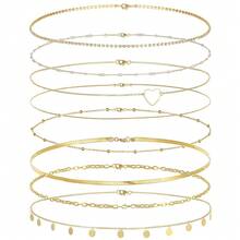 Tornito 8Pcs Waist Belly Chain 18K Gold Plated CZ Heart Pearl Snake Bead Sequin Paperclip Belly Chain Summer Beach Sexy Body Chains Jewelry Accessories For Women Adjustable-478326 - A:8件(心型) - 查看 2