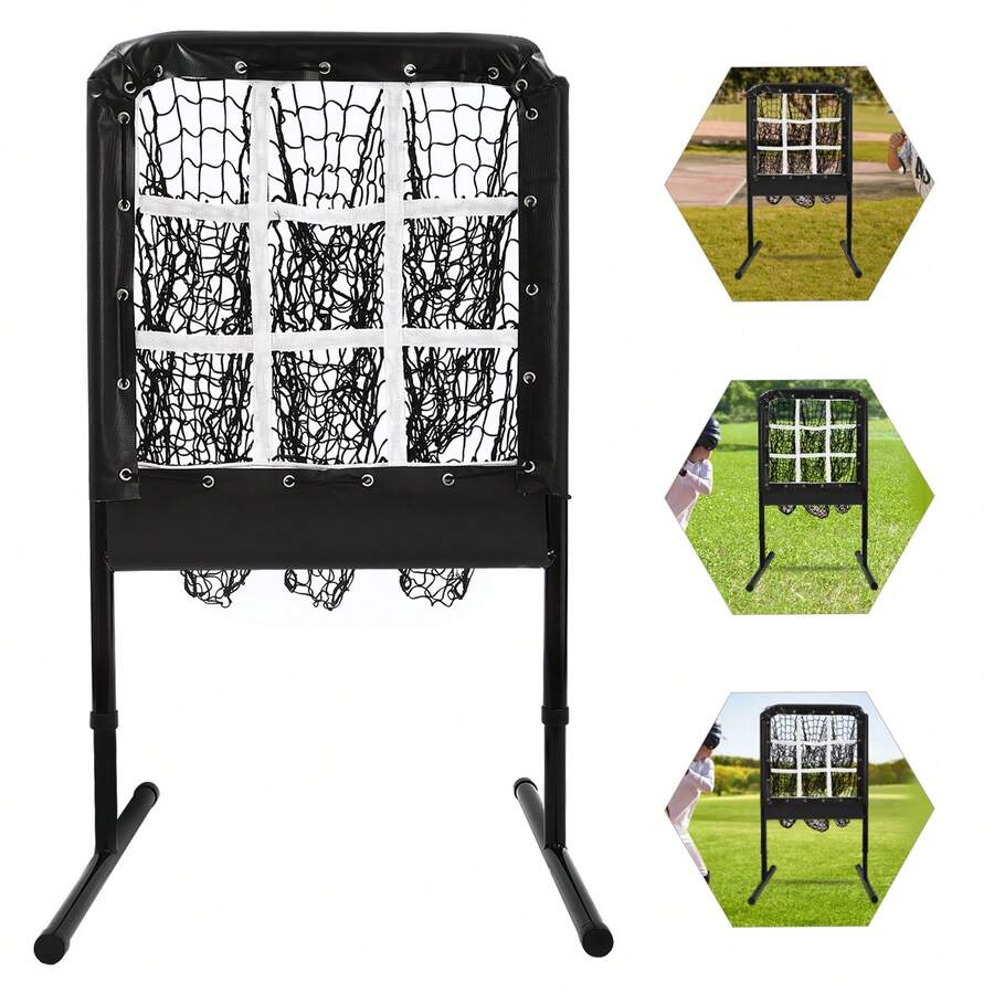 9 Compartments Square Baseball Throwing Net, Adjustable Height Nine Hole Training Net, Home Training Black Baseball Throwing Net, For Patios, Ballparks - Black - View 1