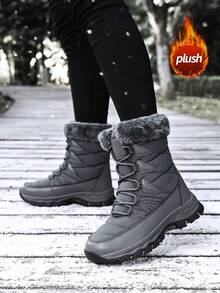 Botas de nieve para mujer, botas cortas, cálidas, antideslizantes, de punta redonda, talla grande, ligeras, de tacón plano alto, casuales, para edad media, de grosor regular