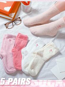 5 Paar/1 Paar Damen Schleife Flauschige Socken Winter Weiche Hausschuh Socken Kuschelig Dick Spa Zuhause Schlafen