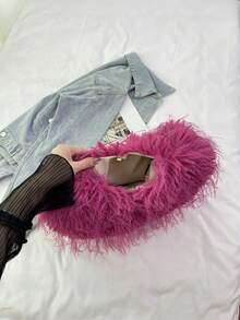 New European & American Heart-Shaped Faux Fur Crossbody Bag, Large Capacity Shoulder Bag