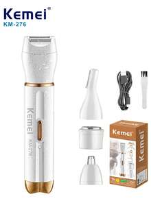 Kemei Kemei KM-276 Rechargeable 3-In-1 Electric Shaver For Women - Painless Hair Trimmer For Face, Nose, Eyebrows, Beard, Beard, Arms, Legs, Arms, Arms, Arms And Bikini - Portable Shaver Set Rechargeable Beauty Kit Holiday Gift