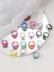 2 piezas/1 pieza Anillos de dibujos animados de monstruitos lindos, anillos con ojos grandes y adorables para cubrir la boca, súper adorables y divertidos para mejores amigos - Unitalla - Ver 5