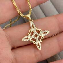 Ciondolo alla moda a nodo dorato in vari stili, collana con amuleto slavo in rame intarsiato di zirconi cubici, unisex, adatta come regalo per le vacanze/regali affascinanti