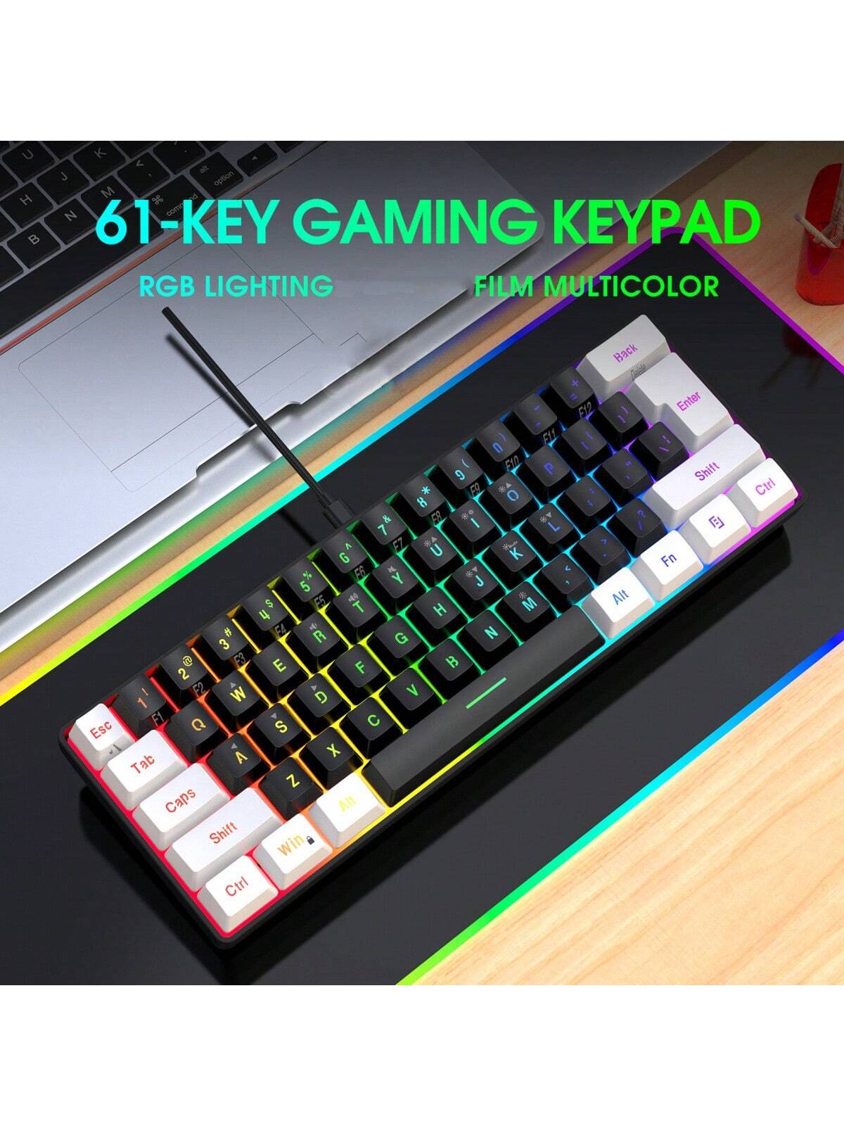 لوحة مفاتيح سلكية من HXSJ مع كابل USB-C قابل للفصل...