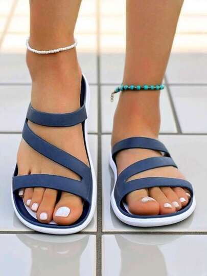 1 双女士 Ins Style 软底防滑拖鞋，EVA 透气一脚蹬拖鞋，适合沙滩、泳池、派对、休闲户外穿着