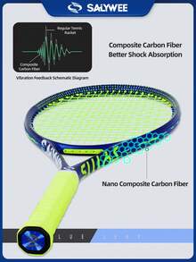 SALYWEE Llamativa raqueta de tenis de aluminio y fibra de carbono azul/verde unisex, con cuerdas premium, patrón pre-encordado 16x19, peso 345±10g, tamaño de cabeza de raqueta 102 pulg², con bolsa portátil, amortiguador de vibración y pelota de tenis para entrenamiento de jugadores intermedios