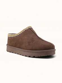 Women's Winter Warm Embroidered Mules Plus Fleece Slippers - Brown - View 2
