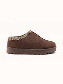 Women's Winter Warm Embroidered Mules Plus Fleece Slippers - Brown - View 1