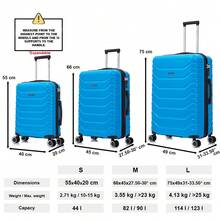 三件套ABS+PC材质行李箱 | 登机箱 55x40x20厘米 - 10公斤 | 中号可扩展行李箱 66x45x27.50厘米 - 扩展30厘米 - 23公斤 | 大号可扩展行李箱 75x49x31厘米 - 扩展33.50厘米 - 25公斤 | 半硬壳，带密码锁 - 黑色/海军蓝/黄色/薄荷绿/玫瑰金/绿色/浅粉色/蓝绿色 - 綠松石色 | SET3 | S-20 | M-24 | L-28 - 查看 3