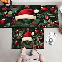 Paillasson thème noir et or de Noël avec design d'arbre de Noël et couronne de renne - résistant à la saleté, léger, convient pour la salle de bain, le salon, la chambre, la cuisine, le bureau - décoration de Noël