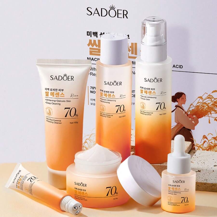 SADOER 70% 大米提取物美白护肤套装,保湿、亮白、滋养、淡化细纹、细致毛孔,完美的节日礼物 - 彩色 - 查看 1