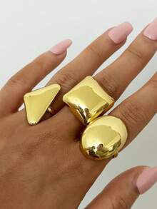 3 piezas/1 pieza Anillo vintage de acero inoxidable chapado en oro de 18K, accesorios de joyería geométrica para mujer, joyería gruesa, adecuada para uso diario