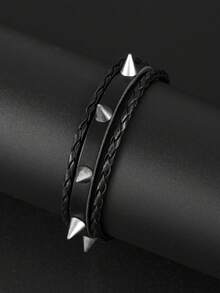 Yanxyad Men's Punk Rock Studded Bracelet Set, Spiked Leather Cuff Bracelets, Skull Studded Bracelet 80s Emo Style, Faux Leather, Fashion Gothic Halloween Jewelry Bracelet Accessory For Men Women