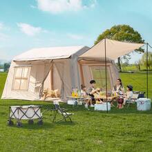 大型家庭户外帐篷 | 可伸缩天篷露营帐篷 | 防水透气多窗口客厅帐篷 - 米色 - 查看 2